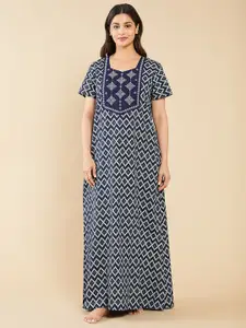 Maybell Printed Pure Cotton Short Sleeves Maxi Nightdress