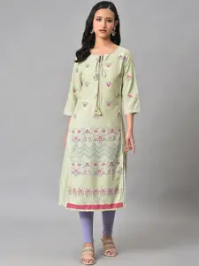 W Women Floral Printed Tie-Up Neck Kurta
