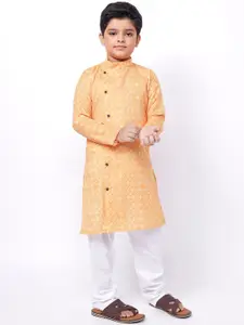 NAMASKAR Boys Angrakha Pure Cotton Kurta with Churidar