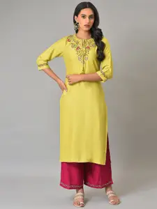 W Women Floral Embroidered Keyhole Neck Kurta