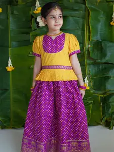 Tiber Taber Girls Bandhani Printed Ready to Wear Lehenga & Blouse