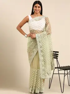 kasee Checked Embroidered Net Saree