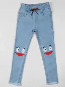 A-Okay Girls Slim Fit High-Rise Mildly Distressed Light Fade Embroidered Cotton Jeans