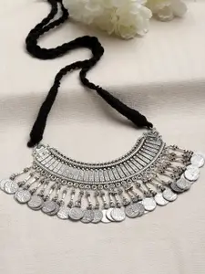 PANASH Oxidised Silver-Plated Coin Shaped Choker Necklace