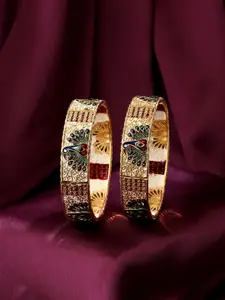 VIRAASI Set Of 2 Gold-Plated Peacock Design Bangles
