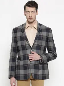 Park Avenue Navy & Grey Slim Fit Single-Breasted Casual Blazer