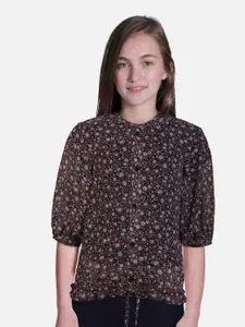 Gini and Jony Girls Floral Print Mandarin Collar Shirt Style Top