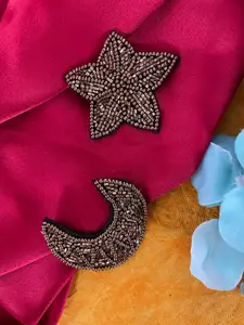 Digital Dress Room Beaded Fabric Star & Moon Shaped Studs Earrings