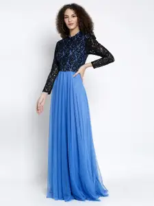 Just Wow High Neck Laced Net Maxi Dress