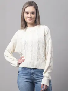 NoBarr Women Self Design Cable Knit Acrylic Pullover