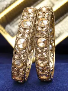 KARATCART Set Of 2 Gold-Plated Kundan-Studded Bangles