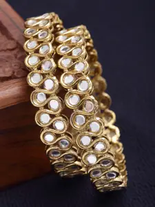 KARATCART Set Of 2 Gold-Plated Kundan-Studded Bangles