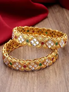 KARATCART Set Of 2 Gold-Plated Kundan-Studded Bangles