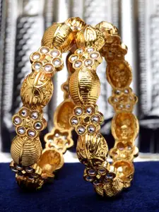 KARATCART Set Of 2 Gold-Plated Kundan-Studded Bangles