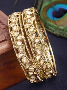 KARATCART Set Of 2 Gold-Plated Kundan-Studded Bangles