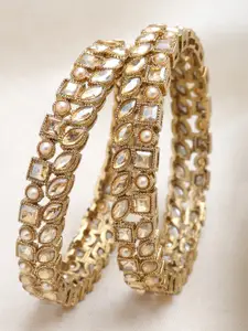 KARATCART 2-Pcs Gold-Plated Kundan-Studded Bangles