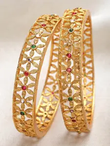 KARATCART Set Of 2 Gold-Plated Kundan-Studded Bangles