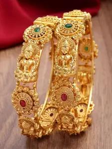 KARATCART Set Of 2 Gold-Plated Kundan-Studded Bangle