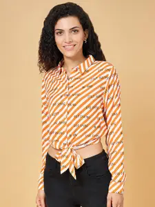 People Women Striped Tie-Up Casual Shirt