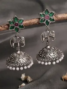 OOMPH Silver-Plated Oxidised Dome Shaped Jhumkas Earrings