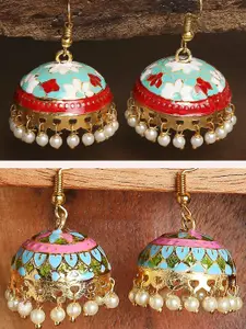 OOMPH Set of 2 Gold Plated Dome Shaped Jhumkas Earrings