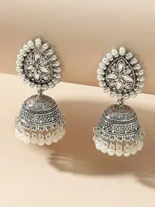 OOMPH Silver-Plated Dome Shaped Jhumkas Earrings