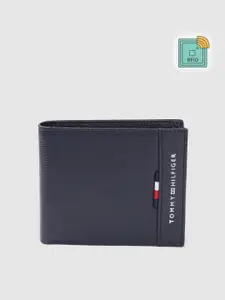 Tommy Hilfiger Men Navy Blue Textured Leather Two Fold Wallet