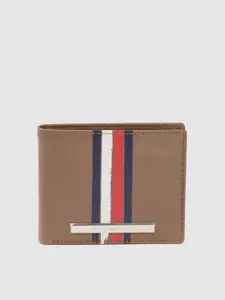 Tommy Hilfiger Men Tan & White Striped Leather Two Fold Wallet