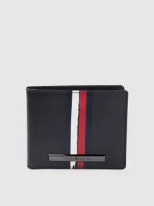 Tommy Hilfiger Men Navy Blue & Red Striped Leather Two Fold Wallet