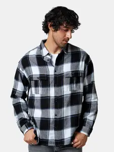 The Souled Store Men Tartan Checked Pure Cotton Oversized Casual Shirt