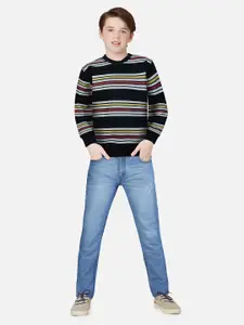 Gini and Jony Boys Round Neck Striped Printed Cotton Sweatshirt