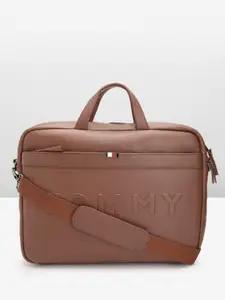 Tommy Hilfiger Men Tan Leather Laptop Bag