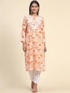 HOUSE OF KARI Women Floral Printed Thread Work Cotton Kurta
