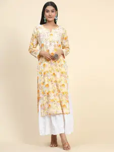 HOUSE OF KARI Women Floral Printed Thread Work Cotton Kurta