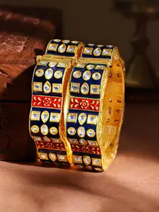 Rubans Set of 2 Gold-Plated Kundan-Studded Bangles