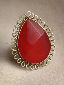 PANASH Gold-Plated Stone-Studded Adjustable Finger Ring