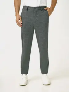 The Pant Project Grey Checks Slim-Fit Wrinkle-Free Power-Stretch Knitted Trousers
