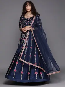 Indduss Floral Zari Embroidered Unstitched Lehenga & Blouse With Dupatta