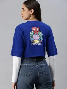 JUNEBERRY Women Printed Drop-Shoulder Sleeves Cotton T-shirt