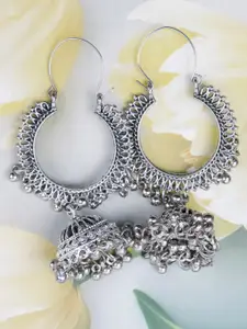 VAGHBHATT Silver Plated Oval Jhumkas Earrings