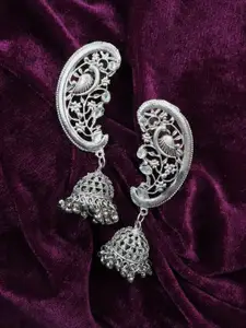 VAGHBHATT Oxidised Peacock Shaped Jhumkas Earrings