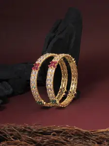 Adwitiya Collection Set Of 2 24 CT Gold-Plated CZ Stone Studded Bangles