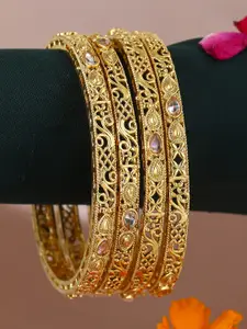 Adwitiya Collection Set Of 4 24 CT Gold-Plated Stone-Studded Bangles