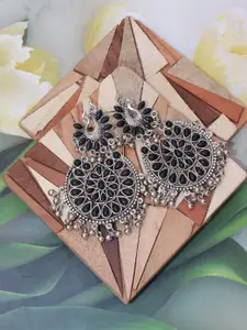 VAGHBHATT Silver Plated Peacock Shaped Chandbalis Earrings