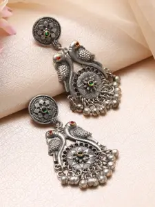 Jazz and Sizzle Silver-Plated Peacock Shaped Drop Earrings