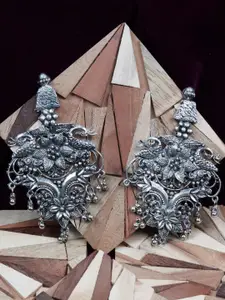 VAGHBHATT Silver-Toned Floral Drop Earrings
