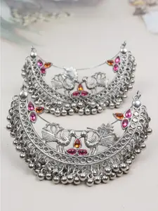 VAGHBHATT Peacock Shaped Silver Plated Chandbalis Earrings