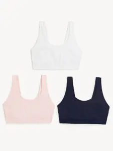 Marks & Spencer Pack Of 3 Non Padded Solid Non Wired Cotton Bra