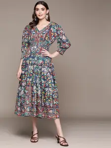 Label Ritu Kumar Floral Printed Pure Cotton Midi Dress