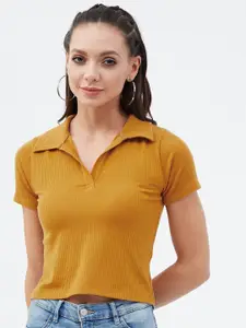 Harpa Mustard Shirt Collar Crop Top